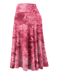 WB2345 Women's Tie Dye Lightweight Flare Midi Pull On Closure Skirt