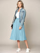 WB2371 Women's High Elastic Waist Pleated Mid A-Line Swing Skirt