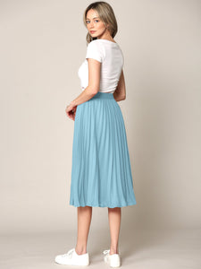 WB2371 Women's High Elastic Waist Pleated Mid A-Line Swing Skirt
