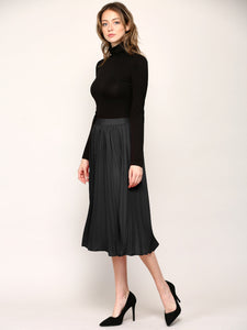 WB2371 Women's High Elastic Waist Pleated Mid A-Line Swing Skirt