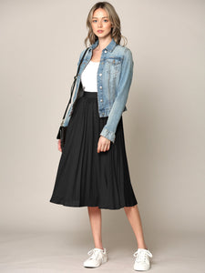 WB2371 Women's High Elastic Waist Pleated Mid A-Line Swing Skirt
