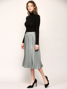 WB2371 Women's High Elastic Waist Pleated Mid A-Line Swing Skirt