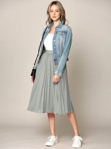 WB2371 Women's High Elastic Waist Pleated Mid A-Line Swing Skirt