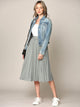 WB2371 Women's High Elastic Waist Pleated Mid A-Line Swing Skirt