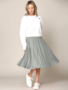 WB2371 Women's High Elastic Waist Pleated Mid A-Line Swing Skirt