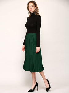 WB2371 Women's High Elastic Waist Pleated Mid A-Line Swing Skirt