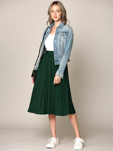 WB2371 Women's High Elastic Waist Pleated Mid A-Line Swing Skirt