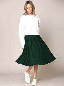 WB2371 Women's High Elastic Waist Pleated Mid A-Line Swing Skirt