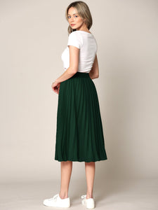 WB2371 Women's High Elastic Waist Pleated Mid A-Line Swing Skirt
