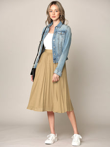 WB2371 Women's High Elastic Waist Pleated Mid A-Line Swing Skirt