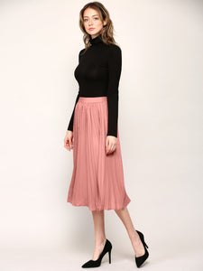 WB2371 Women's High Elastic Waist Pleated Mid A-Line Swing Skirt