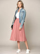 WB2371 Women's High Elastic Waist Pleated Mid A-Line Swing Skirt
