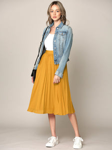 WB2371 Women's High Elastic Waist Pleated Mid A-Line Swing Skirt