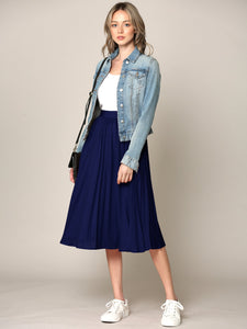 WB2371 Women's High Elastic Waist Pleated Mid A-Line Swing Skirt
