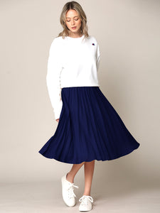 WB2371 Women's High Elastic Waist Pleated Mid A-Line Swing Skirt