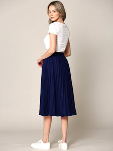 WB2371 Women's High Elastic Waist Pleated Mid A-Line Swing Skirt