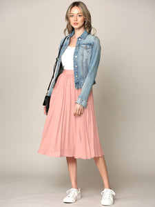 WB2371 Women's High Elastic Waist Pleated Mid A-Line Swing Skirt