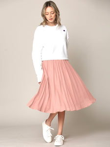 WB2371 Women's High Elastic Waist Pleated Mid A-Line Swing Skirt