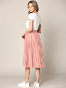 WB2371 Women's High Elastic Waist Pleated Mid A-Line Swing Skirt