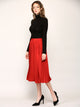 WB2371 Women's High Elastic Waist Pleated Mid A-Line Swing Skirt