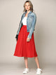 WB2371 Women's High Elastic Waist Pleated Mid A-Line Swing Skirt