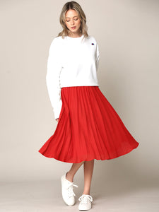 WB2371 Women's High Elastic Waist Pleated Mid A-Line Swing Skirt
