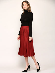 WB2371 Women's High Elastic Waist Pleated Mid A-Line Swing Skirt