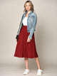 WB2371 Women's High Elastic Waist Pleated Mid A-Line Swing Skirt