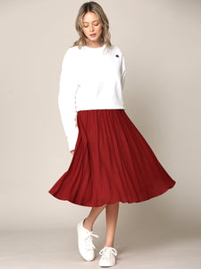 WB2371 Women's High Elastic Waist Pleated Mid A-Line Swing Skirt