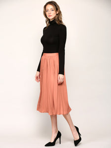 WB2371 Women's High Elastic Waist Pleated Mid A-Line Swing Skirt