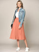 WB2371 Women's High Elastic Waist Pleated Mid A-Line Swing Skirt
