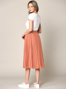 WB2371 Women's High Elastic Waist Pleated Mid A-Line Swing Skirt