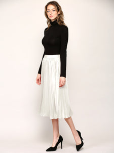 WB2371 Women's High Elastic Waist Pleated Mid A-Line Swing Skirt