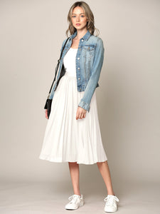 WB2371 Women's High Elastic Waist Pleated Mid A-Line Swing Skirt