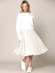 WB2371 Women's High Elastic Waist Pleated Mid A-Line Swing Skirt