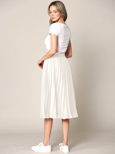 WB2371 Women's High Elastic Waist Pleated Mid A-Line Swing Skirt