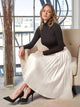 WB2371 Women's High Elastic Waist Pleated Mid A-Line Swing Skirt