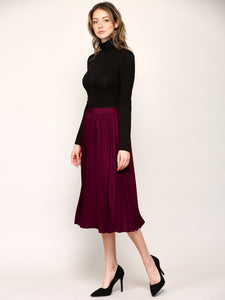 WB2371 Women's High Elastic Waist Pleated Mid A-Line Swing Skirt