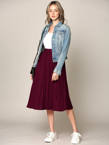 WB2371 Women's High Elastic Waist Pleated Mid A-Line Swing Skirt