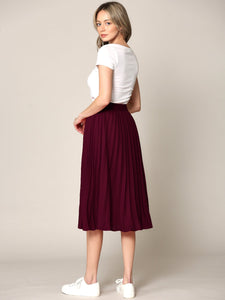 WB2371 Women's High Elastic Waist Pleated Mid A-Line Swing Skirt