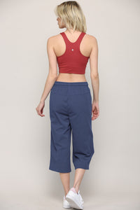 WB2381 Womens Capri Pants Loose Yoga Pants Wide Leg Drawstring Comfy Lounge Pajama Capris Sweatpants with Pockets