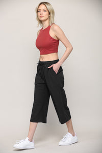 WB2381 Womens Capri Pants Loose Yoga Pants Wide Leg Drawstring Comfy Lounge Pajama Capris Sweatpants with Pockets