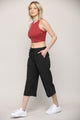 WB2381 Womens Capri Pants Loose Yoga Pants Wide Leg Drawstring Comfy Lounge Pajama Capris Sweatpants with Pockets