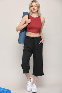 WB2381 Womens Capri Pants Loose Yoga Pants Wide Leg Drawstring Comfy Lounge Pajama Capris Sweatpants with Pockets