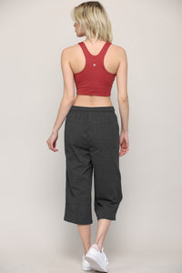 WB2381 Womens Capri Pants Loose Yoga Pants Wide Leg Drawstring Comfy Lounge Pajama Capris Sweatpants with Pockets