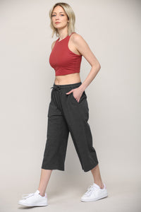 WB2381 Womens Capri Pants Loose Yoga Pants Wide Leg Drawstring Comfy Lounge Pajama Capris Sweatpants with Pockets