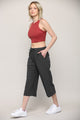 WB2381 Womens Capri Pants Loose Yoga Pants Wide Leg Drawstring Comfy Lounge Pajama Capris Sweatpants with Pockets
