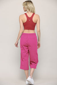 WB2381 Womens Capri Pants Loose Yoga Pants Wide Leg Drawstring Comfy Lounge Pajama Capris Sweatpants with Pockets