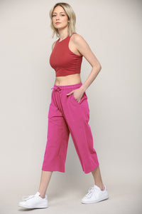 WB2381 Womens Capri Pants Loose Yoga Pants Wide Leg Drawstring Comfy Lounge Pajama Capris Sweatpants with Pockets