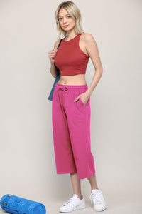 WB2381 Womens Capri Pants Loose Yoga Pants Wide Leg Drawstring Comfy Lounge Pajama Capris Sweatpants with Pockets